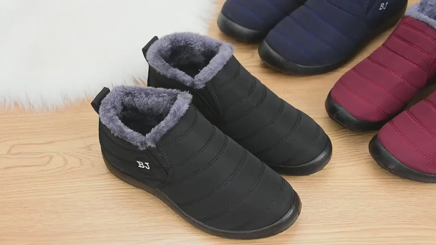 Womens Fleece Lining Snow Boots Waterproof Slip On Thermal Ankle Boots Winter Warm Plush Short Boots